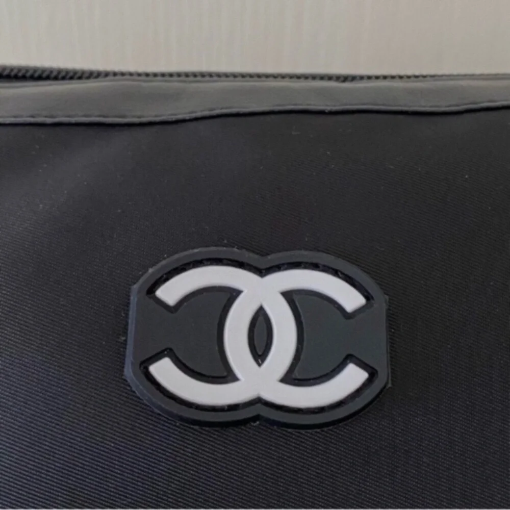 Brand New Chanel Black Nylon Large Makeup Bag/Pouch/Clutch with Wrist Strap